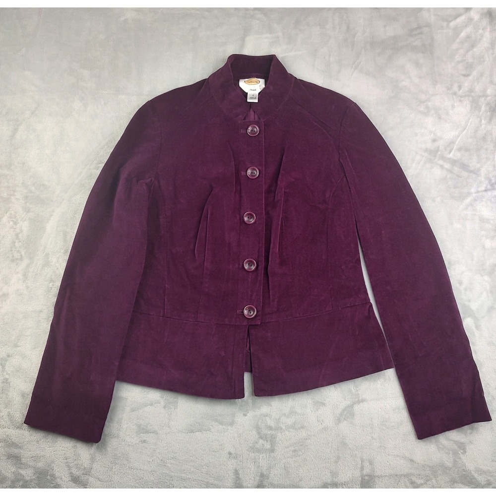 Talbots Womens Jacket‎ Blazer Purple Velvet Mandarin Collar Stretch Size 4